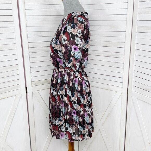 Pins & Needles UO Floral Pleat Skirt Open Back Dress Black Multi Small - Picture 3 of 14